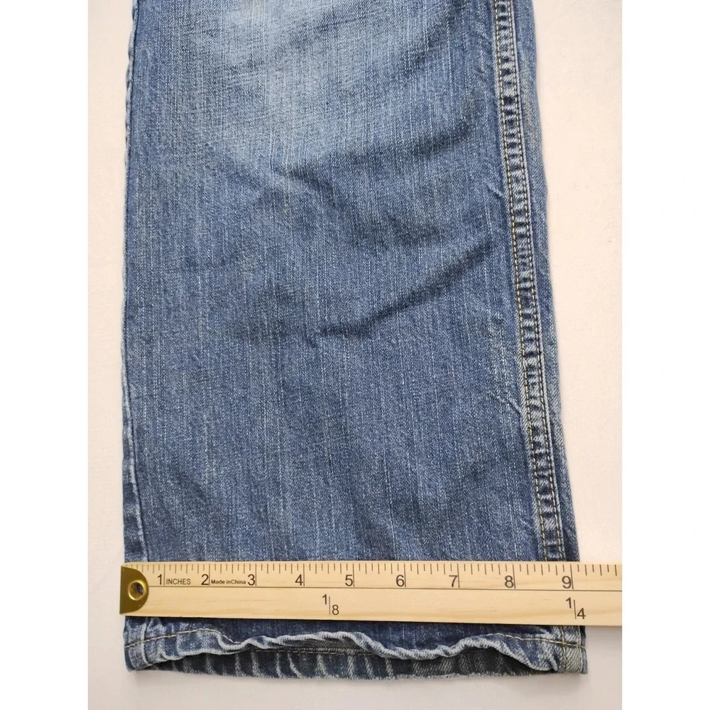 Levi 505 Straight Leg Regular Faded Blue Denim Jeans 38x30 Y2k Faded